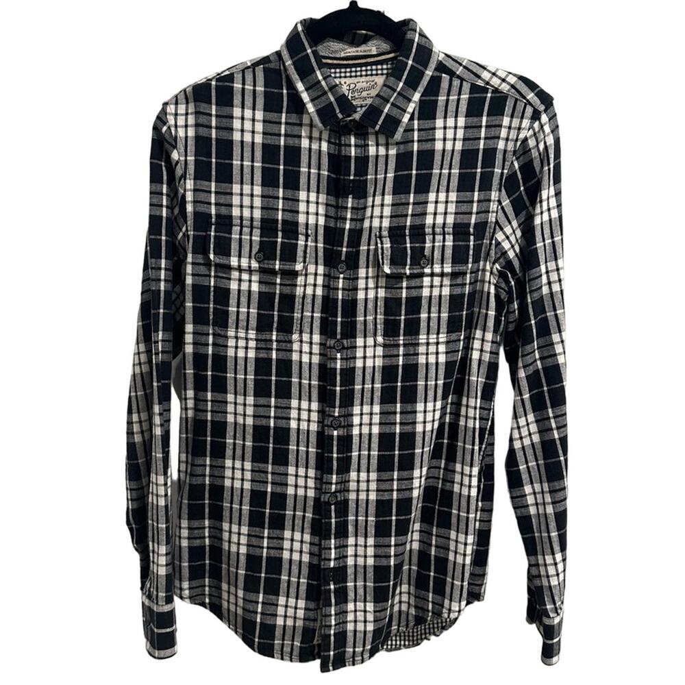 Original Penguin Gauze Cotton Slim-Fit Plaid Button Down Shirt Mens SMALL